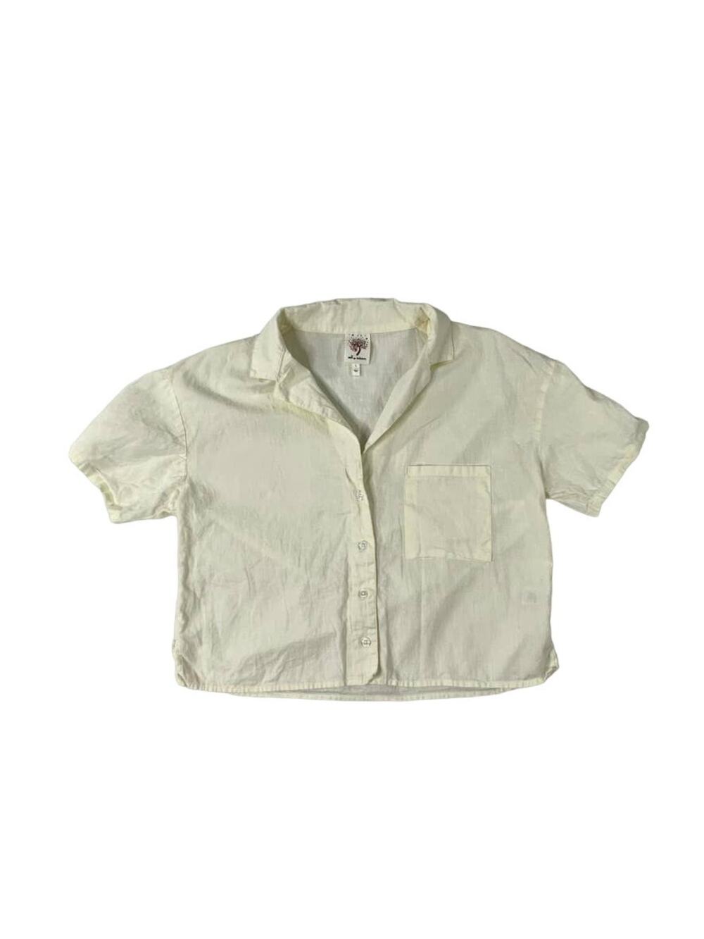 Linen Blend Cottage Core White Minimalist Cropped Button Down Essential